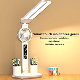 USB充電ポート付き調節可能なLEDデスクランプ、タッチダミング、ペンホルダー、リモコン付き - ホームオフィスまたはベッドサイド用のホワイトメタルテーブルランプ、ホームオフィス用デスクランプ