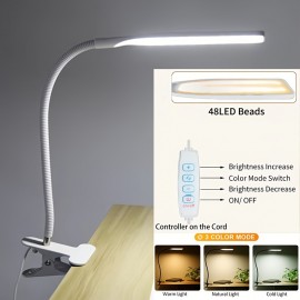 1個 フレキシブルLEDクリップオンデスクランプ、3つの照明モード、10段階の輝度調節、長い金属製グースネック、目のケアタスクライト、ホームオフィス・寮・ベッドでの読書用 - USB電源、ブラック/ホワイト、読書灯 |フレキシブルグースネックランプ|多機能照明ソリューション