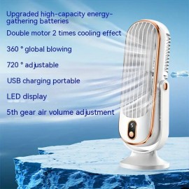 新型USBポータブル720°周囲ファン、多機能エアコンファン、5段階風速、デュアルモーター、勉強・オフィス・旅行・キャンプ・RV用に最適、クリスマス・ハロウィーン・イースター・バレンタイン・感謝祭の重要な5つの祝日に理想的なギフト