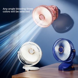 ポータブルクリップオンテーブルファン、360°回転可能、5段階調整可能、強力なグリップ、18650リチウムバッテリー充電可能、USB充電、静音運転、寝室、オフィス、ジム用 - 1200mAh