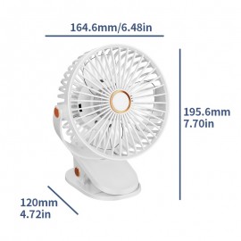 ポータブルクリップオンテーブルファン、360°回転可能、5段階調整可能、強力なグリップ、18650リチウムバッテリー充電可能、USB充電、静音運転、寝室、オフィス、ジム用 - 1200mAh