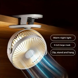 ポータブルクリップオンテーブルファン、360°回転可能、5段階調整可能、強力なグリップ、18650リチウムバッテリー充電可能、USB充電、静音運転、寝室、オフィス、ジム用 - 1200mAh