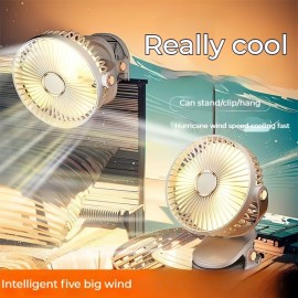 ポータブルクリップオンテーブルファン、360°回転可能、5段階調整可能、強力なグリップ、18650リチウムバッテリー充電可能、USB充電、静音運転、寝室、オフィス、ジム用 - 1200mAh