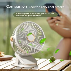 ポータブルクリップオンテーブルファン、360°回転可能、5段階調整可能、強力なグリップ、18650リチウムバッテリー充電可能、USB充電、静音運転、寝室、オフィス、ジム用 - 1200mAh