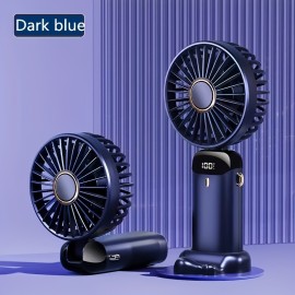 コンパクトUSB充電式ファン、90°調節可能な角度、デジタルディスプレイ＆スタンド付き - スタイリッシュブルーのポータブルトップファン、男性・女性・学生に最適、あらゆる機会の完璧なギフト