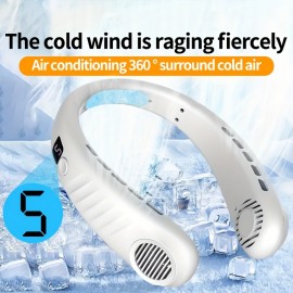 ハンズフリーの葉のないネックファン、ポータブル充電式、個人用ファン、冷却ネックファン、5段階調節可能な風速、男性、女性、旅行、屋外ギフト用USBファン