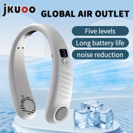 ハンズフリーの葉のないネックファン、ポータブル充電式、個人用ファン、冷却ネックファン、5段階調節可能な風速、男性、女性、旅行、屋外ギフト用USBファン