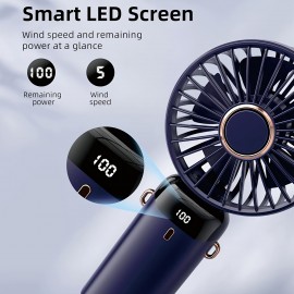 LEDディスプレイ付きポータブルミニファン、屋内外使用のための5段階USB充電式冷却ファン - コンパクトで折りたたみ可能なデザイン、1200mAhリチウムバッテリー、青＆紫オプション、携帯用ファン