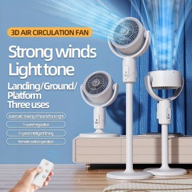 リモート付き3D空気循環フロアファン、調整可能な風速と高さ、360°方向、芳香療法と蚊防止、5段階の風速、8時間睡眠モード、Type-C USB充電、2000mAh充電式リチウムバッテリー、デュアルパワーモード、≤36V - ポータブルデスクファン