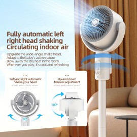 リモート付き3D空気循環フロアファン、調整可能な風速と高さ、360°方向、芳香療法と蚊防止、5段階の風速、8時間睡眠モード、Type-C USB充電、2000mAh充電式リチウムバッテリー、デュアルパワーモード、≤36V - ポータブルデスクファン