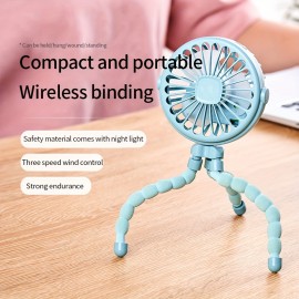 便利なUSB充電式ミニファン、携帯用柔軟三脚付きタコ型グローファン - ベビーカー、アウトドア、デスク静音風向け