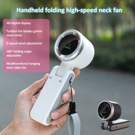 HDデジタルディスプレイ付き5速ターボファンネックファン、USB充電式3600mAhバッテリー、180度調整可能な折りたたみ角度、屋外＆個人使用のための静かな冷却 - コンパクトで軽量、省エネ、パーソナルネックファン｜折りたたみ式ファン｜デジタル表示ファン