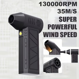 130,000RPMブラシレスモーター付きポータブルターボファン - USB充電式リチウムポリマーバッテリー、16台風レベルの強力な風速、マルチ機能ハンドヘルドクリーナーでほこり・落ち葉・雪除去に最適、車内外での使用に理想的、充電可能な携帯用ファン