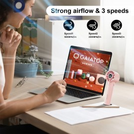Gaiatop ポータブルハンドヘルドファン、USB充電式、長いバッテリー寿命、LEDディスプレイ＆フラッシュライト、マルチスピード調整可能、オフィス・旅行・アウトドア用軽量デザイン、ポータブル充電式ファン