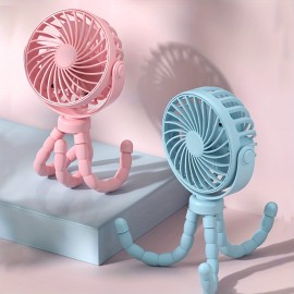 ポータブルUSB充電式タコハンドヘルドファン、ミニ折りたたみデスクファン、子供用ベビーカー、寮の自転車、屋外使用向け - 静かな動作、500mAhリチウムバッテリー