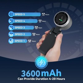 3-in-1 ポータブルタービンファン、5 速、3600mAh 充電式リチウムバッテリー、USB 充電式、ポケットファン、旅行、屋外、屋内使用 - ハンドヘルド、デスクファン、ネックファン、旅行ファン | モダンな美的感覚 | 耐久性のある構造