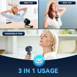 3-in-1 ポータブルタービンファン、5 速、3600mAh 充電式リチウムバッテリー、USB 充電式、ポケットファン、旅行、屋外、屋内使用 - ハンドヘルド、デスクファン、ネックファン、旅行ファン | モダンな美的感覚 | 耐久性のある構造