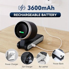 3-in-1 ポータブルタービンファン、5 速、3600mAh 充電式リチウムバッテリー、USB 充電式、ポケットファン、旅行、屋外、屋内使用 - ハンドヘルド、デスクファン、ネックファン、旅行ファン | モダンな美的感覚 | 耐久性のある構造