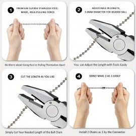 24インチのシーリングファン用プルチェーンエクステンダー、装飾的なフロストガラス電球付き - すべての標準的な3mm径のシーリングファンと照明器具に適合 - ステンレススチール素材