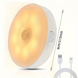 AMill 3個パック モーションセンサー クローゼットライト、8-LED 磁気 USB充電式 ウォールランプ、デュアルパワー ワイヤレス 屋内照明 廊下、階段、寝室、地下室用 - イエロー/ホワイト LED、赤外線センサー機能付き プラスチック 装飾ライト