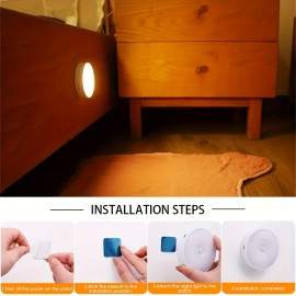 AMill 3個パック モーションセンサー クローゼットライト、8-LED 磁気 USB充電式 ウォールランプ、デュアルパワー ワイヤレス 屋内照明 廊下、階段、寝室、地下室用 - イエロー/ホワイト LED、赤外線センサー機能付き プラスチック 装飾ライト