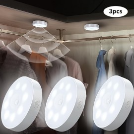 AMill 3個パック モーションセンサー クローゼットライト、8-LED 磁気 USB充電式 ウォールランプ、デュアルパワー ワイヤレス 屋内照明 廊下、階段、寝室、地下室用 - イエロー/ホワイト LED、赤外線センサー機能付き プラスチック 装飾ライト
