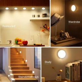AMill 3個パック モーションセンサー クローゼットライト、8-LED 磁気 USB充電式 ウォールランプ、デュアルパワー ワイヤレス 屋内照明 廊下、階段、寝室、地下室用 - イエロー/ホワイト LED、赤外線センサー機能付き プラスチック 装飾ライト