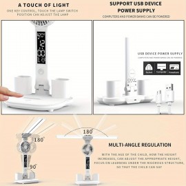 USB充電ポート付き調節可能なLEDデスクランプ、タッチダミング、ペンホルダー、リモコン付き - ホームオフィスまたはベッドサイド用のホワイトメタルテーブルランプ、ホームオフィス用デスクランプ