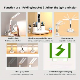 USB充電ポート付き調節可能なLEDデスクランプ、タッチダミング、ペンホルダー、リモコン付き - ホームオフィスまたはベッドサイド用のホワイトメタルテーブルランプ、ホームオフィス用デスクランプ