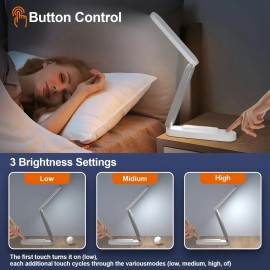 折りたたみ式 LED デスクランプ 1個、3段階の明るさ調節可能な小型読書灯、充電式&調光機能付き、目に優しい勉強用ライト、ポータブルテーブルランプ、自宅、オフィス、旅行用