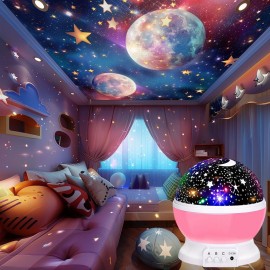 スタームーンプロジェクター - USB電源、360°回転プロジェクター、複数のダイナミックな星と月の形状、色変更可能、ロマンチックな雰囲気ライト、寝室、オフィスの装飾、またはギフトに適しています