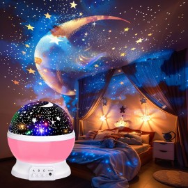 スタームーンプロジェクター - USB電源、360°回転プロジェクター、複数のダイナミックな星と月の形状、色変更可能、ロマンチックな雰囲気ライト、寝室、オフィスの装飾、またはギフトに適しています