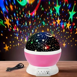 スタームーンプロジェクター - USB電源、360°回転プロジェクター、複数のダイナミックな星と月の形状、色変更可能、ロマンチックな雰囲気ライト、寝室、オフィスの装飾、またはギフトに適しています