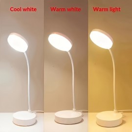1個のLEDデスクランプ、3段階調光機能付きフレキシブルグースネック、目に優しいテーブルライト、白色から暖色への切り替え可能な照明、USB電源供給、調節可能な調光で白色と暖色を切り替える小型ナイトライト