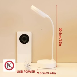 1個のLEDデスクランプ、3段階調光機能付きフレキシブルグースネック、目に優しいテーブルライト、白色から暖色への切り替え可能な照明、USB電源供給、調節可能な調光で白色と暖色を切り替える小型ナイトライト