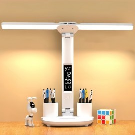 1pc デュアルヘッドペンホルダーランプ、睡眠に優しいナイトライト付き、USBプラグイン、オフィス、家庭、学習用 - 理想的なクリスマスギフト、ミックスカラー、プラスチック素材、ボタン制御、LEDライトソース、デスク用ランプ