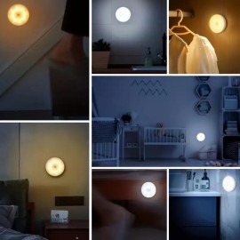 1個のLEDモーションセンサーナイトライト、丸い屋内壁灯、ソフトウォームライト - エネルギー効率、自動オン/オフ、磁気マウント、充電式リチウム電池、USB充電可能、家庭、オフィス、寝室、ホテル、パーティー、レストランの装飾に最適、寝室照明 | モダンな壁灯 | 耐久性のあるプラスチックランプ