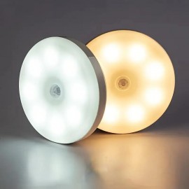 1個のLEDモーションセンサーナイトライト、丸い屋内壁灯、ソフトウォームライト - エネルギー効率、自動オン/オフ、磁気マウント、充電式リチウム電池、USB充電可能、家庭、オフィス、寝室、ホテル、パーティー、レストランの装飾に最適、寝室照明 | モダンな壁灯 | 耐久性のあるプラスチックランプ