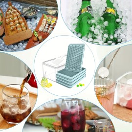 蓋とビン付きミニアイスキューブトレイ4個セット - クラッシュドアイス、カクテル、および飲料用の小さな丸いペブルモールド104個 - ウィスキー、コーヒー、ジュース、そして爽やかな飲み物に最適