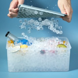 蓋とビン付きミニアイスキューブトレイ4個セット - クラッシュドアイス、カクテル、および飲料用の小さな丸いペブルモールド104個 - ウィスキー、コーヒー、ジュース、そして爽やかな飲み物に最適