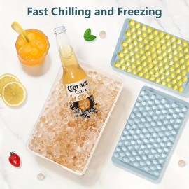 蓋とビン付きミニアイスキューブトレイ4個セット - クラッシュドアイス、カクテル、および飲料用の小さな丸いペブルモールド104個 - ウィスキー、コーヒー、ジュース、そして爽やかな飲み物に最適