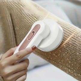 USB充電式ファブリックシェーバー＆リントリムーバー - 衣類、寝具、家具、カーペット、ソファ用ポータブル電動セーターシェーバー - ホワイトにピンクアクセント、36V、家庭用コンパクトクリーニングツール、衣類用リントリムーバー