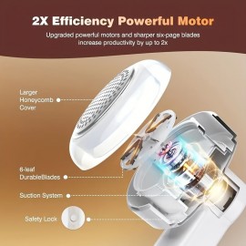 USB充電式ファブリックシェーバー＆リントリムーバー - 衣類、寝具、家具、カーペット、ソファ用ポータブル電動セーターシェーバー - ホワイトにピンクアクセント、36V、家庭用コンパクトクリーニングツール、衣類用リントリムーバー