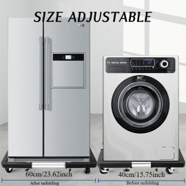 調節可能＆移動式ステンレス製家電スタンド - 冷蔵庫や洗濯機用の耐久性プラスチックベース、簡単に移動できるフロアトロリーホルダー（ホイール付き）、ランドリー室やキッチンに最適
