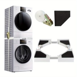 伸縮式プーリー付き多機能スタッカブル洗濯機＆乾燥機ラック - 厚手、非電気式家電収納ブラケット