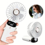 LEDディスプレイ付きポータブルミニファン、屋内外使用のための5段階USB充電式冷却ファン - コンパクトで折りたたみ可能なデザイン、1200mAhリチウムバッテリー、青＆紫オプション、携帯用ファン