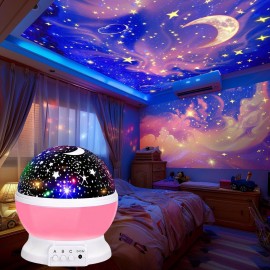 スタームーンプロジェクター - USB電源、360°回転プロジェクター、複数のダイナミックな星と月の形状、色変更可能、ロマンチックな雰囲気ライト、寝室、オフィスの装飾、またはギフトに適しています